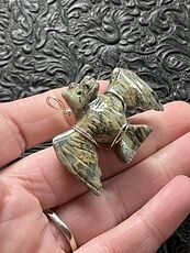 Green Soapstone Carved Flying Bat Pendant #mT1aT9ZSLrM