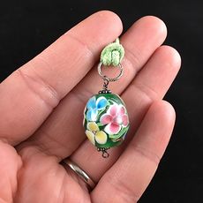 Green Spring Flower Lampwork Glass Jewelry Pendant Necklace #pfs7aOnuqqs