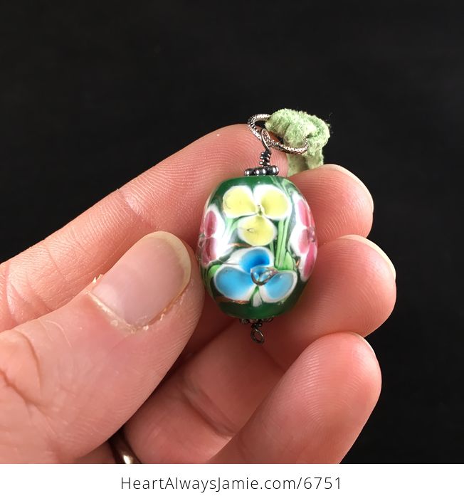 Green Spring Flower Lampwork Glass Jewelry Pendant Necklace - #pfs7aOnuqqs-2