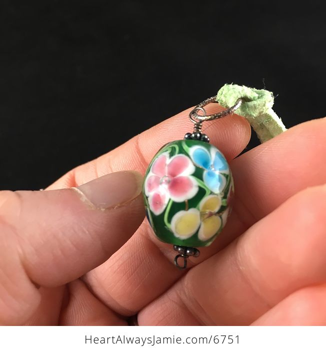 Green Spring Flower Lampwork Glass Jewelry Pendant Necklace - #pfs7aOnuqqs-3