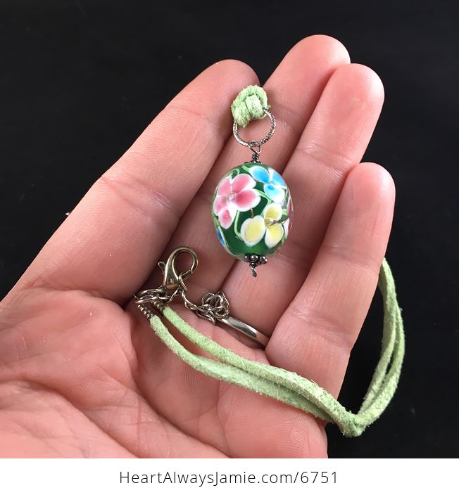 Green Spring Flower Lampwork Glass Jewelry Pendant Necklace - #pfs7aOnuqqs-4