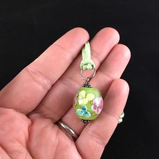 Green Spring Time Floral Lampwork Glass Jewelry Pendant Necklace #tFowyjYN9Qg