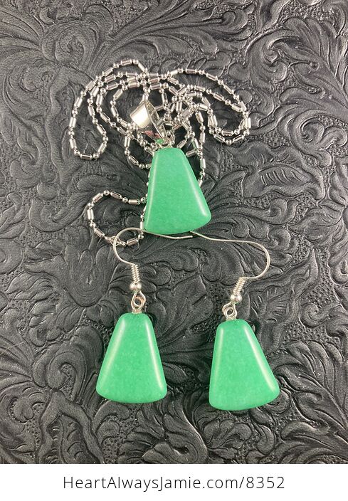 Green Stone Jewelry Earrings and Pendant Set - #wfiNdQaxQQg-3