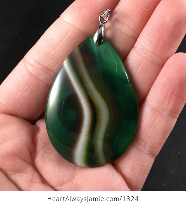 Green White and Brown Agate Stone Pendant - #x4eRIVl5wKY-1