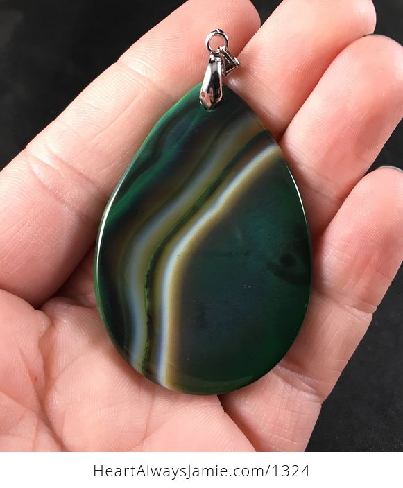 Green White and Brown Agate Stone Pendant Necklace - #x4eRIVl5wKY-2