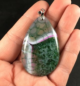 Green White and Pink Dragon Veins Druzy Agate Stone Pendant Necklace #YP7SDFoD6F0