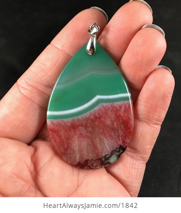 Green White and Red Druzy Stone Pendant Necklace - #HZ5ohDxkJpY-2