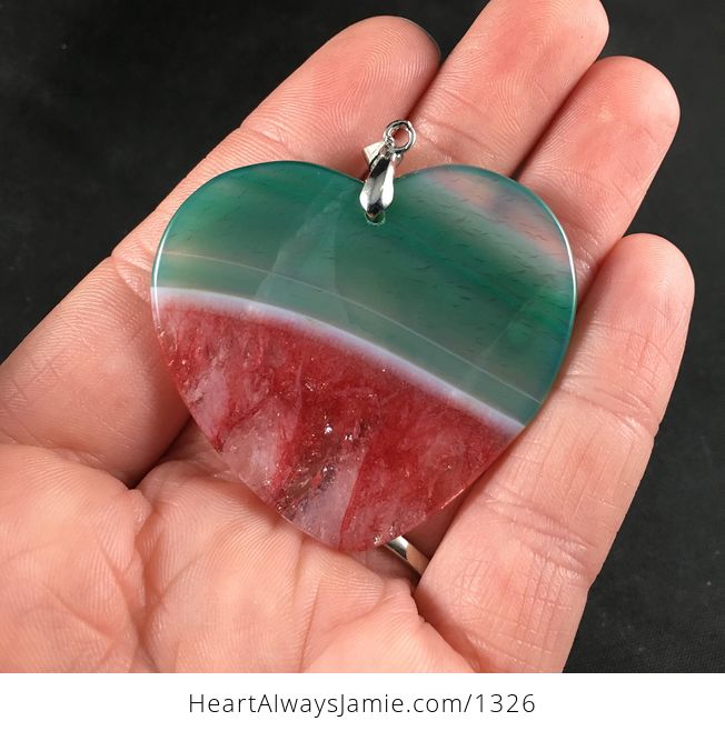 Green White and Red Heart Shaped Druzy Agate Stone Pendant Necklace - #RbAdZ3YgbhU-2