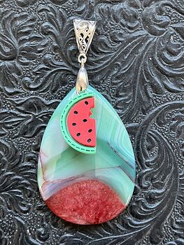 Green White and Red Watermelon Druzy Agate Stone Crystal Pendant #3rm9dEXSt3g