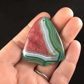 Green White and Red Watermelon Druzy Agate Stone Jewelry Pendant #nCtrCE5uED8