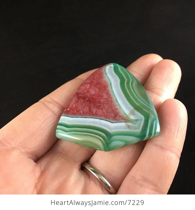Green White and Red Watermelon Druzy Agate Stone Jewelry Pendant - #nCtrCE5uED8-2