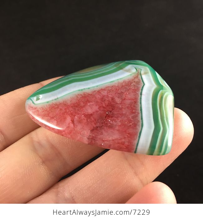 Green White and Red Watermelon Druzy Agate Stone Jewelry Pendant - #nCtrCE5uED8-4