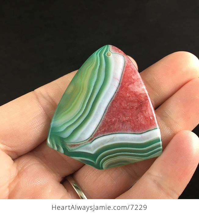 Green White and Red Watermelon Druzy Agate Stone Jewelry Pendant - #nCtrCE5uED8-5
