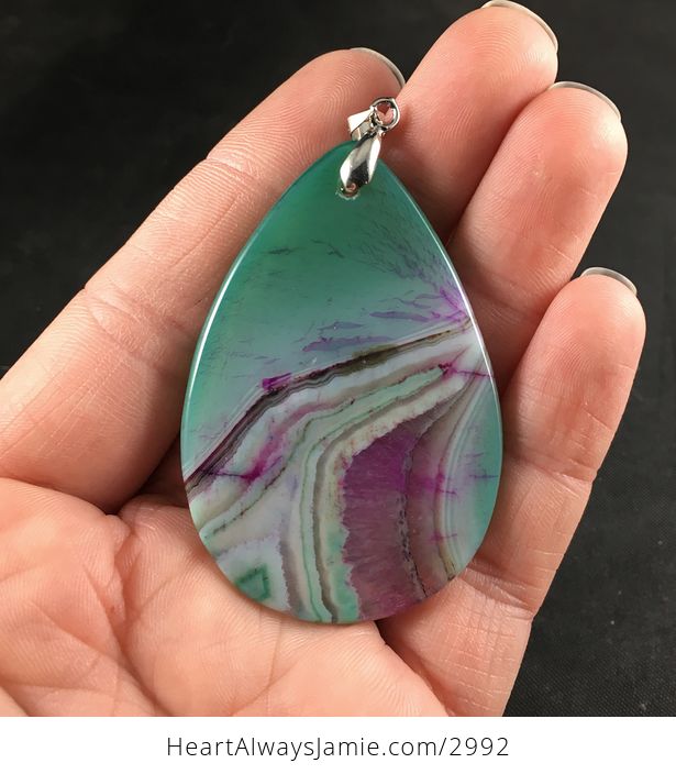 Green White Brown and Purple Druzy Stone Pendant Necklace - #f11wWb0Xpmc-2
