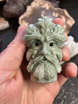 Green Xiu Yan Jade Crystal Carving of the Green Man or Foliate Head Tree God with Two Faces #tEF7tUqweWM