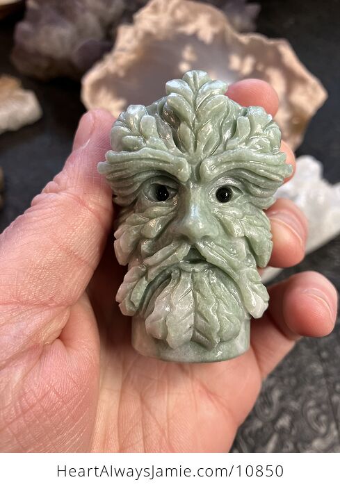 Green Xiu Yan Jade Crystal Carving of the Green Man or Foliate Head Tree God with Two Faces - #tEF7tUqweWM-1