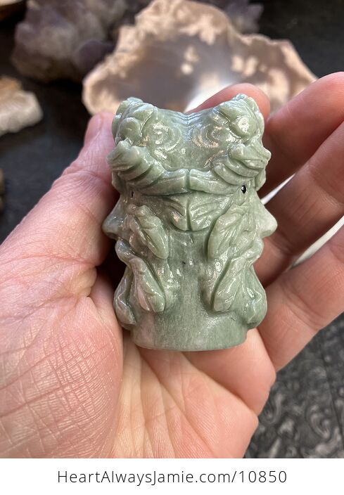 Green Xiu Yan Jade Crystal Carving of the Green Man or Foliate Head Tree God with Two Faces - #tEF7tUqweWM-4