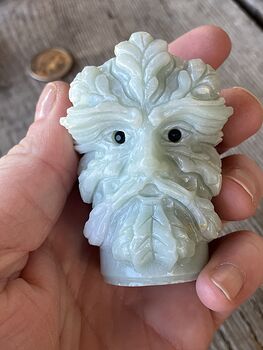 Green Xiu Yan Jade Crystal Carving of the Green Man or Foliate Head with Two Faces #lTPDd3Irjb4