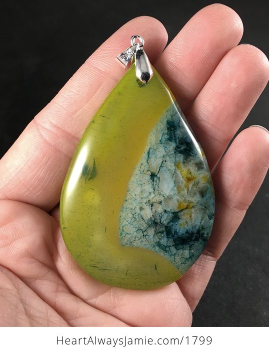 Green Yellow and Blue Druzy Agate Stone Pendant Necklace - #WWjmjjVebY0-2