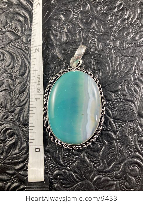Greenish Blue Ocean like Agate Slice Beach Crystal Stone Jewelry Pendant - #sxvSFIsKxF8-2