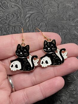 Halloween Black Cat and Skull Witchy Earrings #9ShhLojwWGc