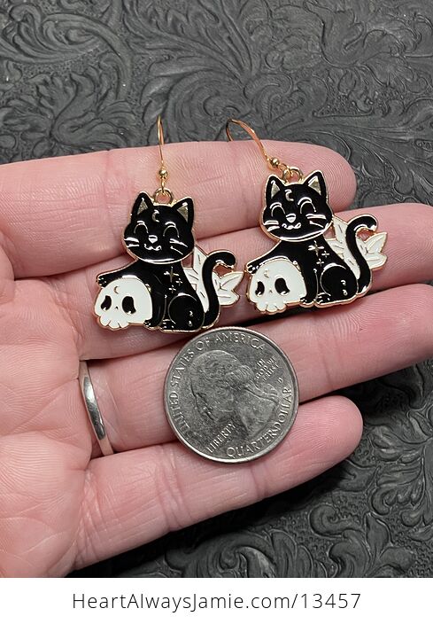 Halloween Black Cat and Skull Witchy Earrings - #9ShhLojwWGc-5