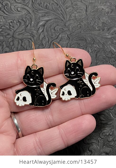 Halloween Black Cat and Skull Witchy Earrings - #9ShhLojwWGc-1