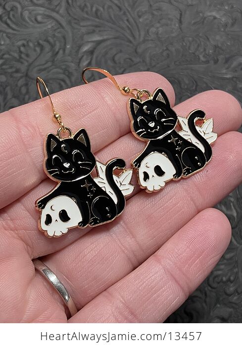 Halloween Black Cat and Skull Witchy Earrings - #9ShhLojwWGc-2