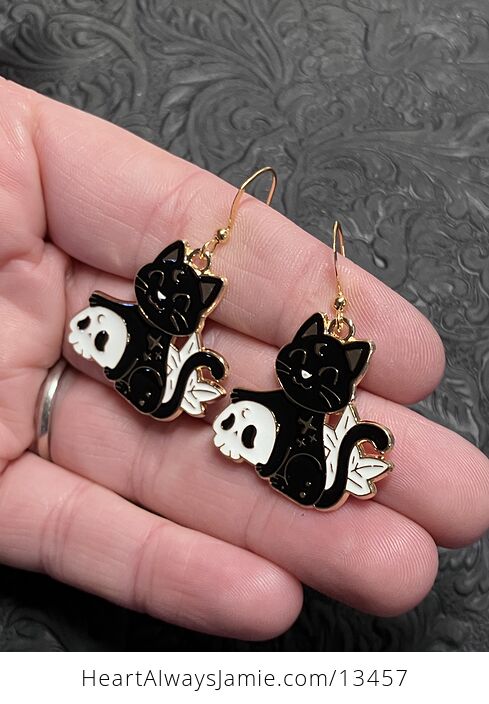 Halloween Black Cat and Skull Witchy Earrings - #9ShhLojwWGc-3