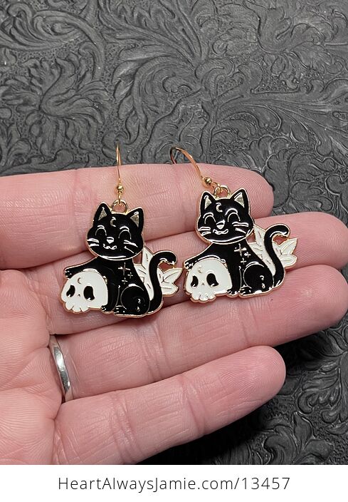 Halloween Black Cat and Skull Witchy Earrings - #9ShhLojwWGc-4