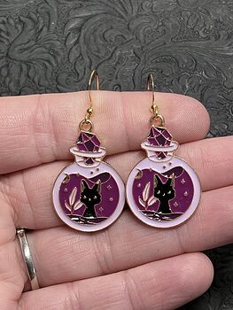 Halloween Black Cat in a Spell Potion Jar Witchy Earrings #ooANbO1mhgM