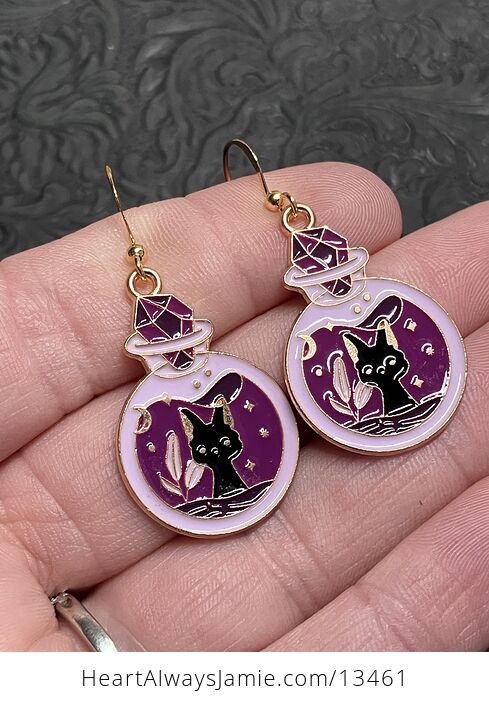 Halloween Black Cat in a Spell Potion Jar Witchy Earrings - #ooANbO1mhgM-2