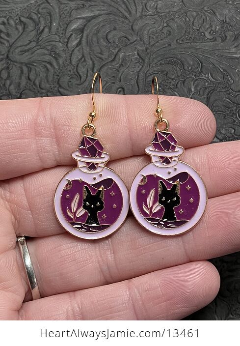 Halloween Black Cat in a Spell Potion Jar Witchy Earrings - #ooANbO1mhgM-1