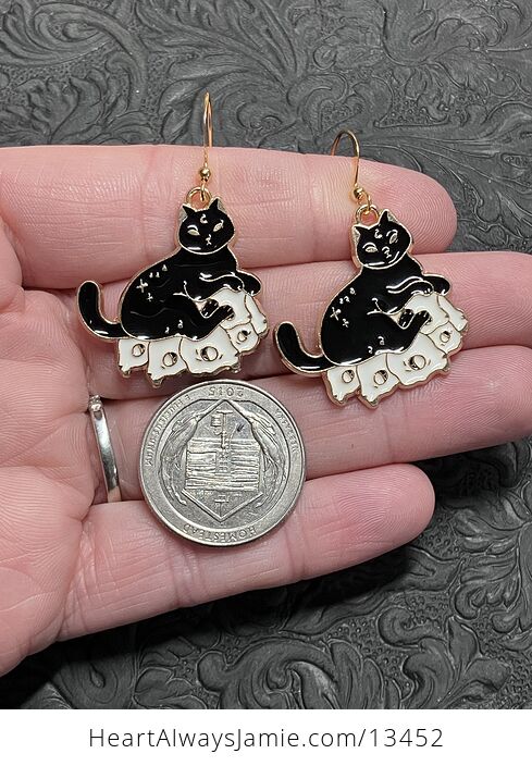 Halloween Black Cat on Skulls Book Witchy Earrings - #BlNvdAGNRcs-3