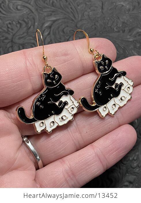 Halloween Black Cat on Skulls Book Witchy Earrings - #BlNvdAGNRcs-2