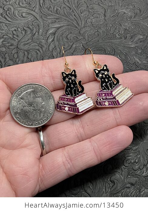 Halloween Black Cat on Spell Book Witchy Earrings - #5FKP4c4Mr10-4