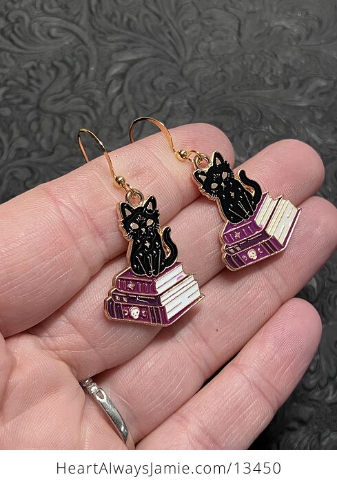 Halloween Black Cat on Spell Book Witchy Earrings - #5FKP4c4Mr10-2