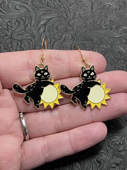 Halloween Black Cat on Sun Witchy Earrings #uinHpHnZQ1E