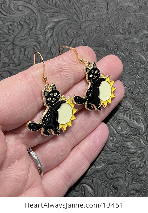 Halloween Black Cat on Sun Witchy Earrings - #uinHpHnZQ1E-2