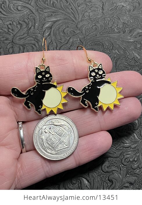 Halloween Black Cat on Sun Witchy Earrings - #uinHpHnZQ1E-3