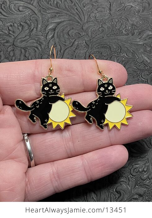 Halloween Black Cat on Sun Witchy Earrings - #uinHpHnZQ1E-1