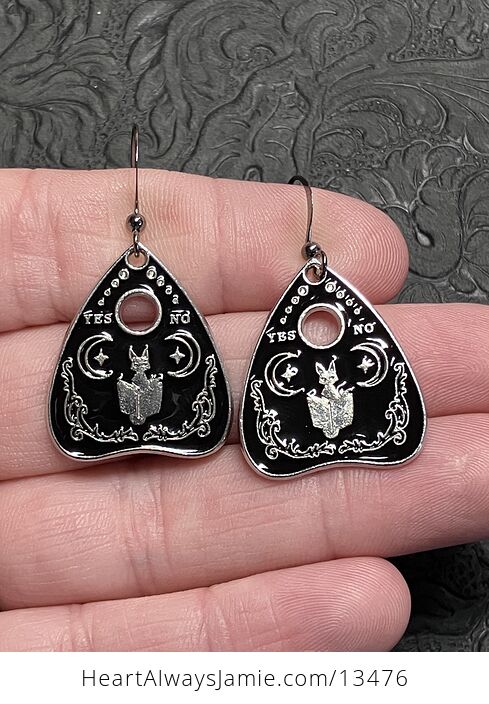 Halloween Black Cat Ouija Board Planchette Kitty Witchy Earrings - #Qcmw0VOTHnU-1