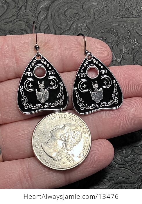 Halloween Black Cat Ouija Board Planchette Kitty Witchy Earrings - #Qcmw0VOTHnU-4