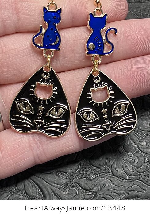 Halloween Black Cat Ouija Planchette and Celestial Kitty Witchy Earrings - #5uSVhWUILgM-5