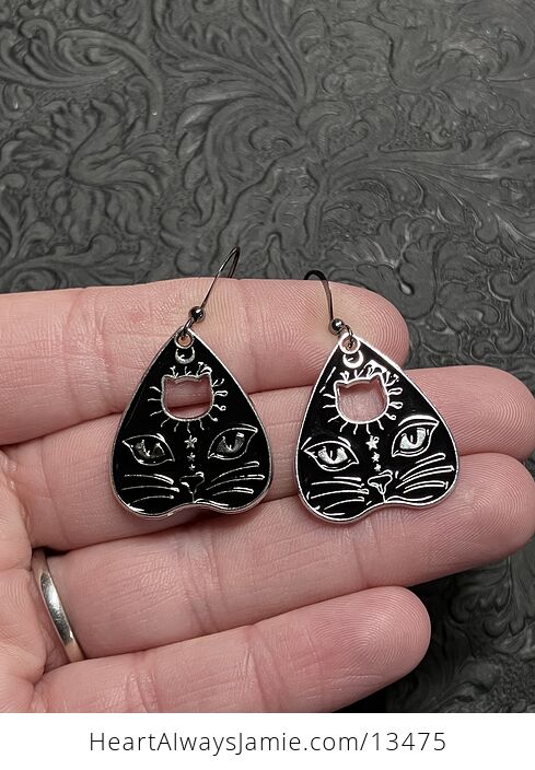 Halloween Black Cat Ouija Planchette Kitty Witchy Earrings - #VLfbLS1yWrM-1