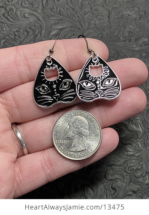 Halloween Black Cat Ouija Planchette Kitty Witchy Earrings - #VLfbLS1yWrM-4