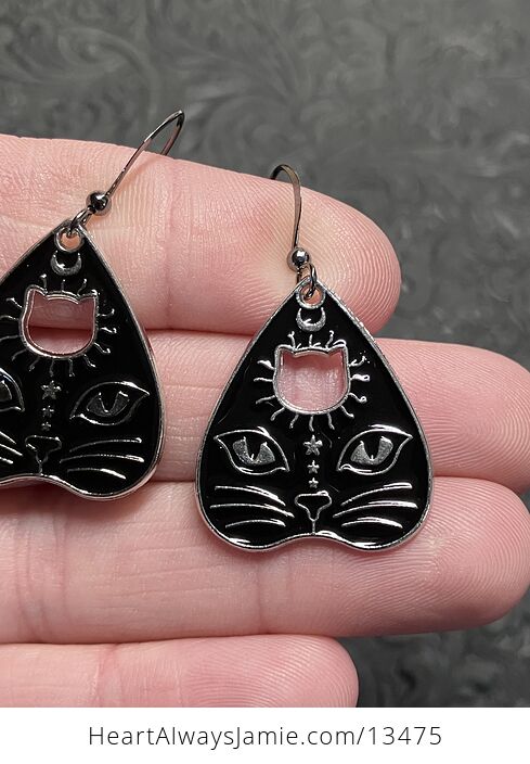 Halloween Black Cat Ouija Planchette Kitty Witchy Earrings - #VLfbLS1yWrM-3