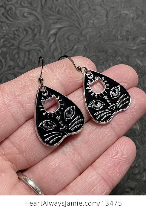 Halloween Black Cat Ouija Planchette Kitty Witchy Earrings - #VLfbLS1yWrM-2