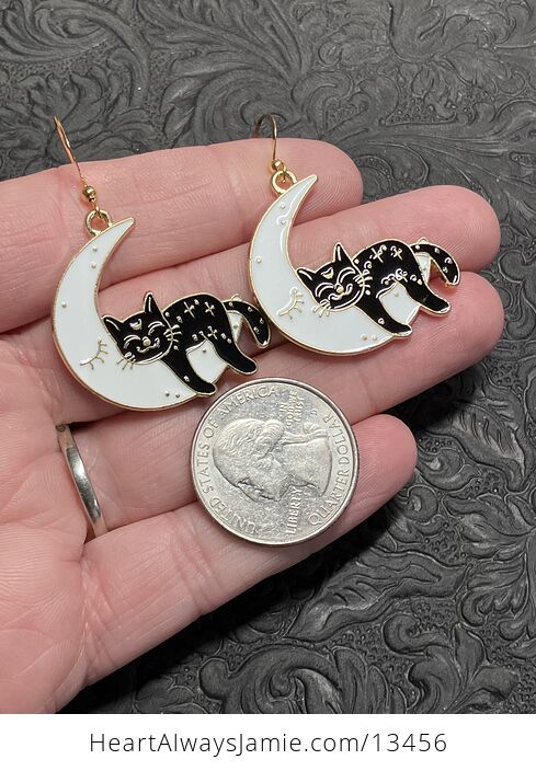 Halloween Black Cat Sleeping on Crescent Moon Witchy Earrings - #TETSVriF8Oc-4