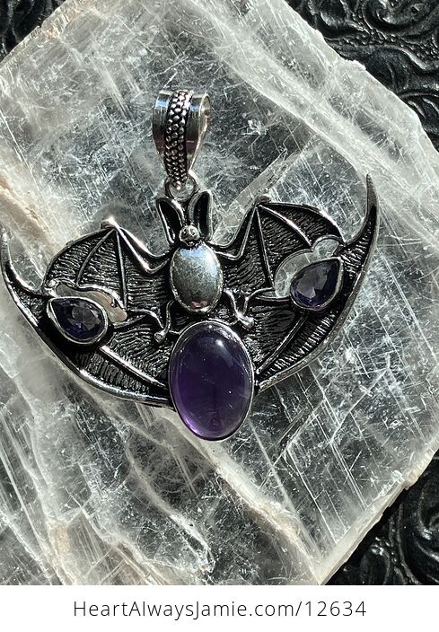 Halloween Flying Vampire Bat Amethyst Gemstone Crystal Jewelry Pendant Charm - #MkytwCzv1AY-3